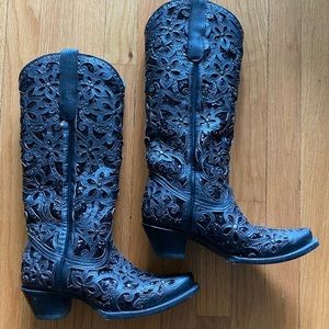 Black Inlay, Studs & Embroidery Boots! Worn once to a wedding. EUC!